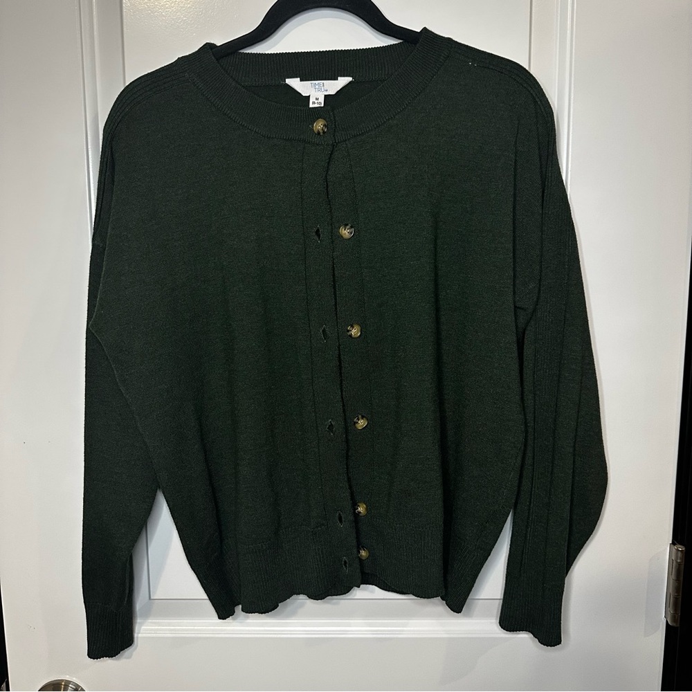 Time and Tru Forest Green Button-Front Cardigan Sweater | Women’s Medium